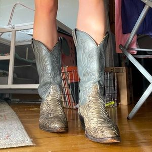 Vintage Dan Post Snakeskin & Leather Cowboy Boots | M: 8.5, W: 10.5 | NEVER WORN